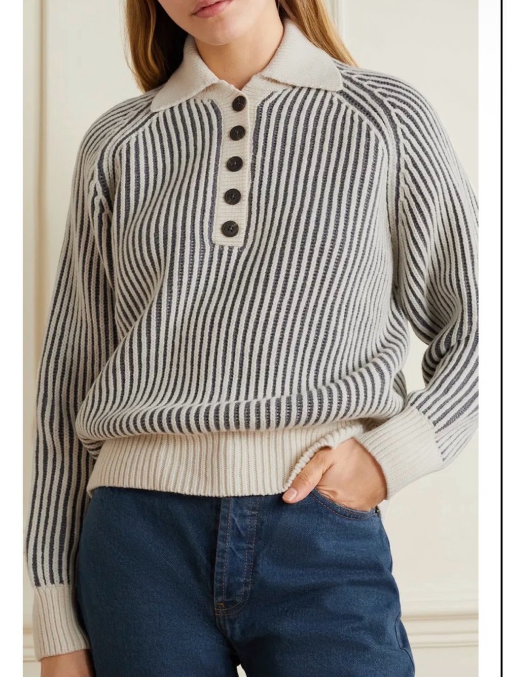 MARA HOFFMAN
Juliana Ribbed Striped Wool Polo Sweater - XXS - NWT